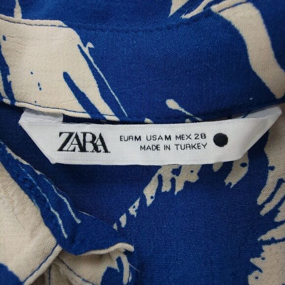 ZARA Emilie Belted Long Sleeve Printed Midi Shirt Dress Quiet Luxury Medium Blue - Picture 2 of 8